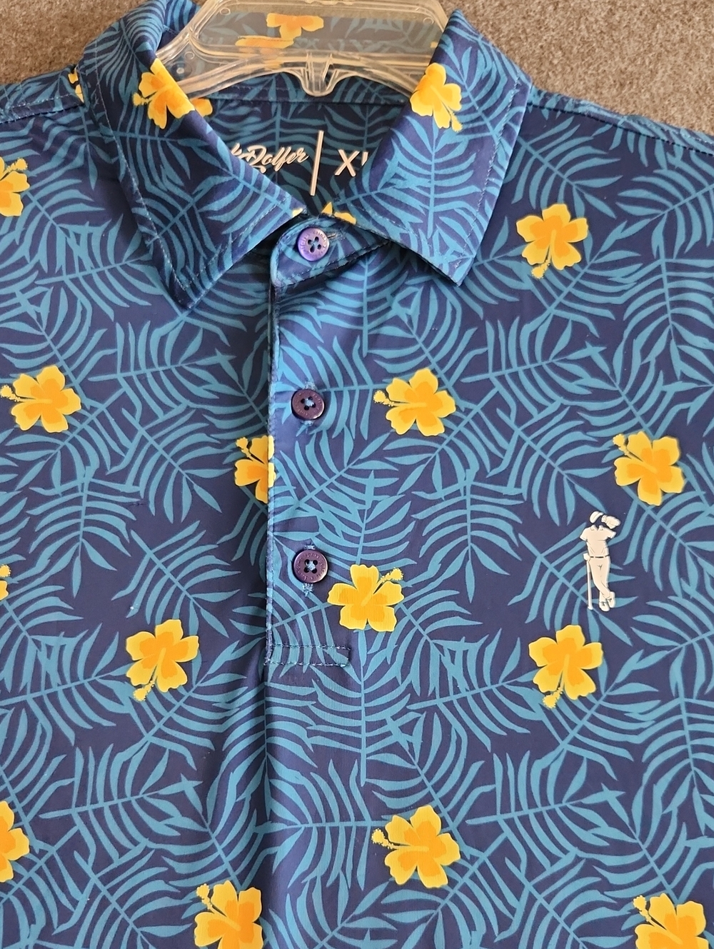 Grunk Dolfer Men's Performance Polo Blue Tropical Floral Print Size XL Golf Vaca